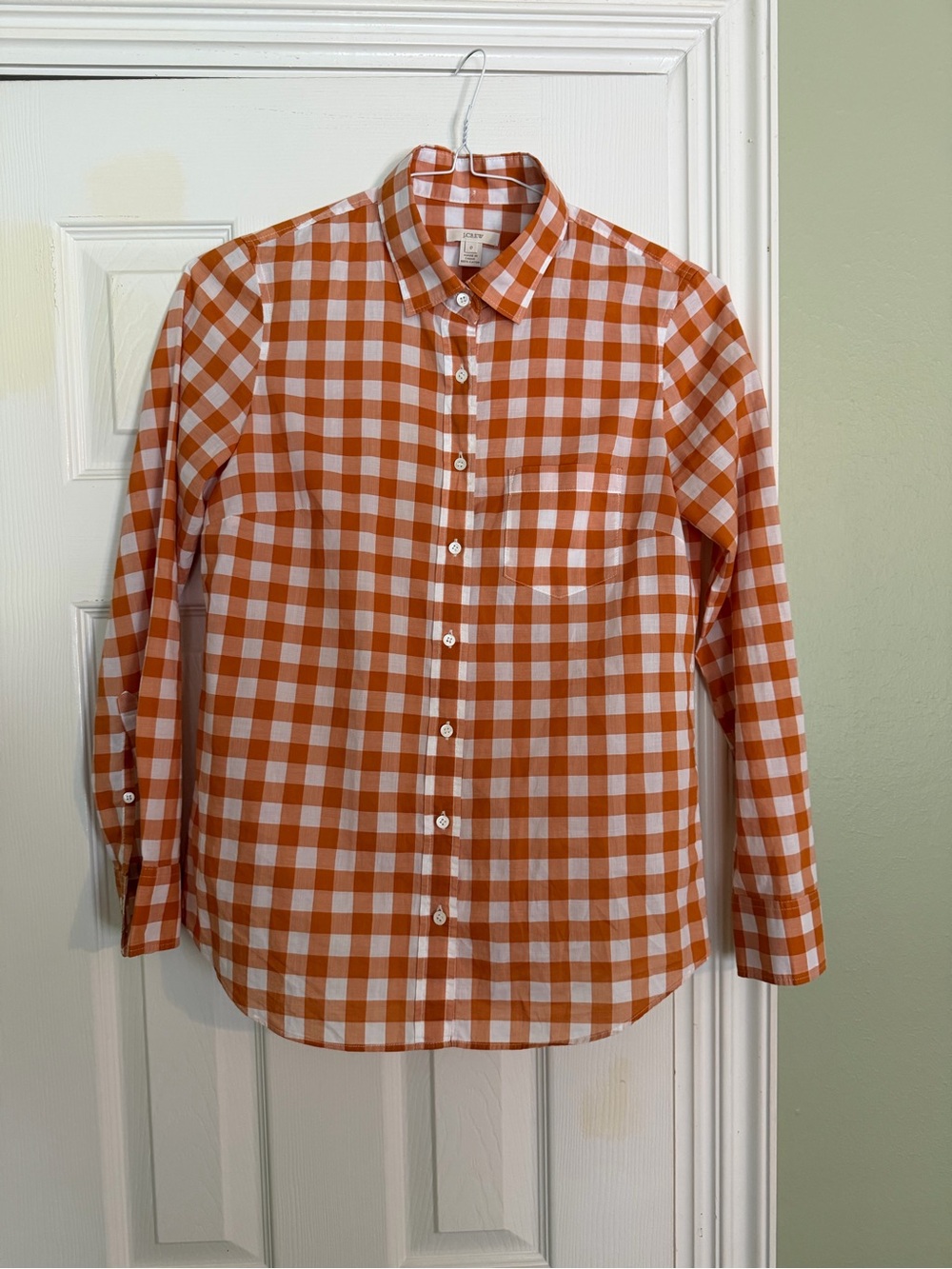 J. Crew Women’s Orange and White Check Button-Down Shirt